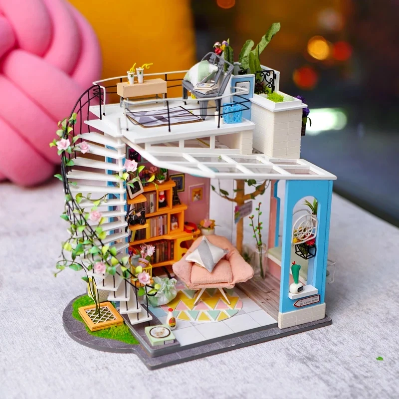 [Self-operated] China Robotime Rolife Ruolai Art House Dora's Macaron Rooftop Single Pack DIY Handmade 3D Assembled Model Three-dimensional Puzzle Wooden Ornament Holiday Gift