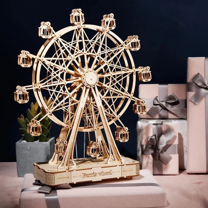 [Self-operated] China Robotime Ruotai Heartbeat Ferris Wheel Music Box Single Pack DIY Handmade Music Box Wooden Assembled Puzzle Birthday Gift (Does not contain wax, because it is prohibited in international transportation. If wax is needed for lubrication, candles can be used instead
