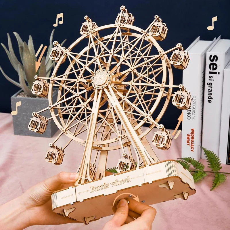 [Self-operated] China Robotime Ruotai Heartbeat Ferris Wheel Music Box Single Pack DIY Handmade Music Box Wooden Assembled Puzzle Birthday Gift (Does not contain wax, because it is prohibited in international transportation. If wax is needed for lubrication, candles can be used instead