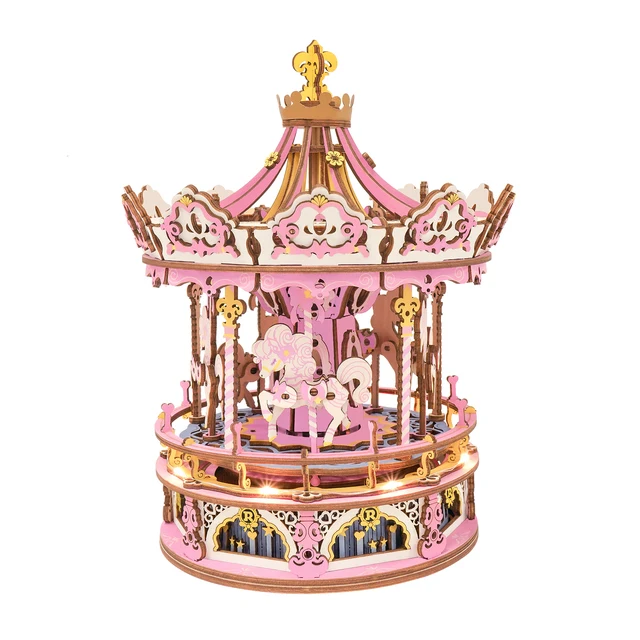 [Self-operated] China Robotime Rokr Rokr Joint Mechanical Carousel Music Box Carousel Dream Edition Single Pack DIY Handmade Music Box Wooden Assembly Puzzle Birthday Gift