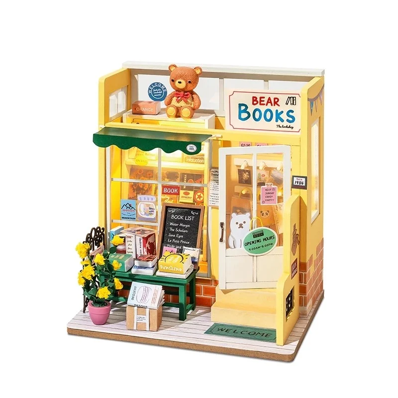 [Self-operated] China Robotime Rolife Leisure Time Second Series Small Novelty Book Bar Single Pack DIY Handmade 3D Assembled Model Three-dimensional Puzzle Wooden Ornament Holiday Gift (Does not include glue and batteries because they are prohibited in international transportation )
