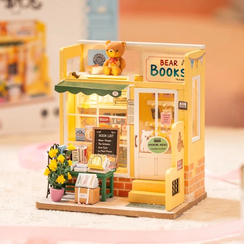 [Self-operated] China Robotime Rolife Leisure Time Second Series Small Novelty Book Bar Single Pack DIY Handmade 3D Assembled Model Three-dimensional Puzzle Wooden Ornament Holiday Gift (Does not include glue and batteries because they are prohibited in international transportation )