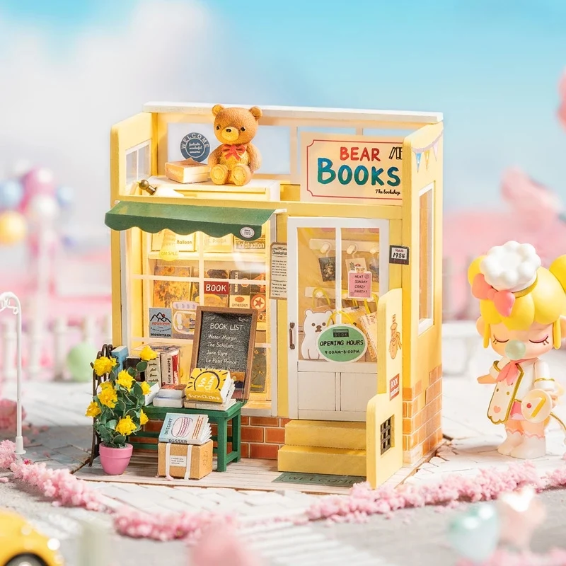 [Self-operated] China Robotime Rolife Leisure Time Second Series Small Novelty Book Bar Single Pack DIY Handmade 3D Assembled Model Three-dimensional Puzzle Wooden Ornament Holiday Gift (Does not include glue and batteries because they are prohibited in international transportation )