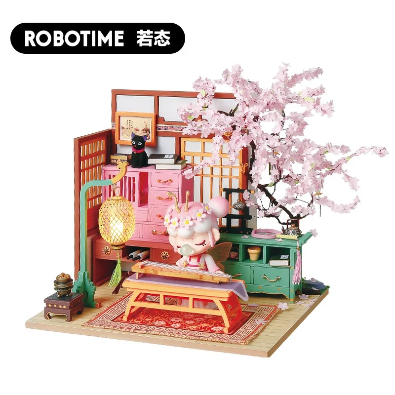 [Self-operated] China Robotime Rolife Ruolai Sakura Garden single package DIY handmade 3D assembled model three-dimensional puzzle wooden ornaments holiday gift (does not include glue and batteries because they are prohibited in international transportation)