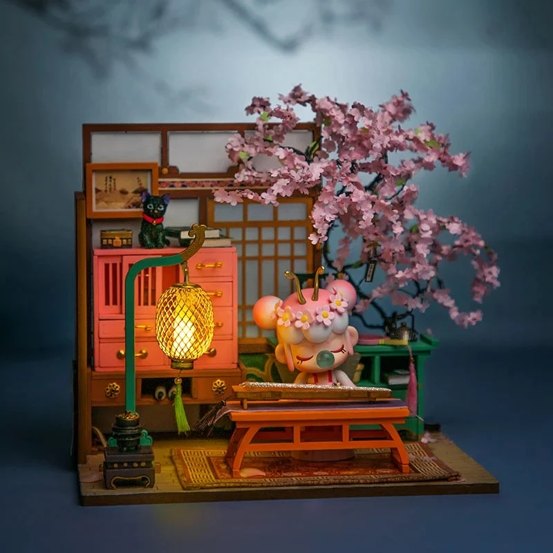 [Self-operated] China Robotime Rolife Ruolai Sakura Garden single package DIY handmade 3D assembled model three-dimensional puzzle wooden ornaments holiday gift (does not include glue and batteries because they are prohibited in international transportation)