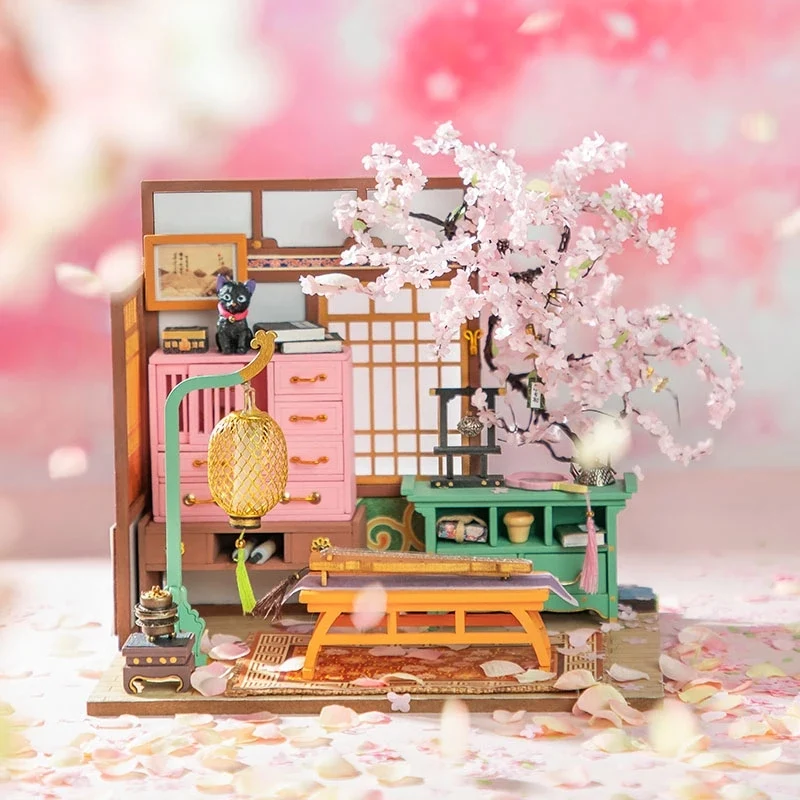 [Self-operated] China Robotime Rolife Ruolai Sakura Garden single package DIY handmade 3D assembled model three-dimensional puzzle wooden ornaments holiday gift (does not include glue and batteries because they are prohibited in international transportation)
