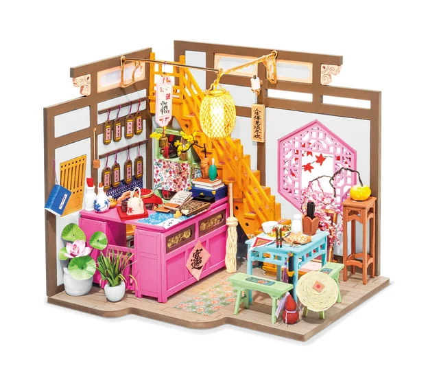 [Self-operated] China Robotime Ruotai Rolife Ruolai Hanshang is prosperous and the restaurant is like drunken spring breeze. Single package DIY handmade 3D assembled model three-dimensional puzzle wooden ornaments holiday gift (does not include glue and batteries because they are prohibited in international transportation)