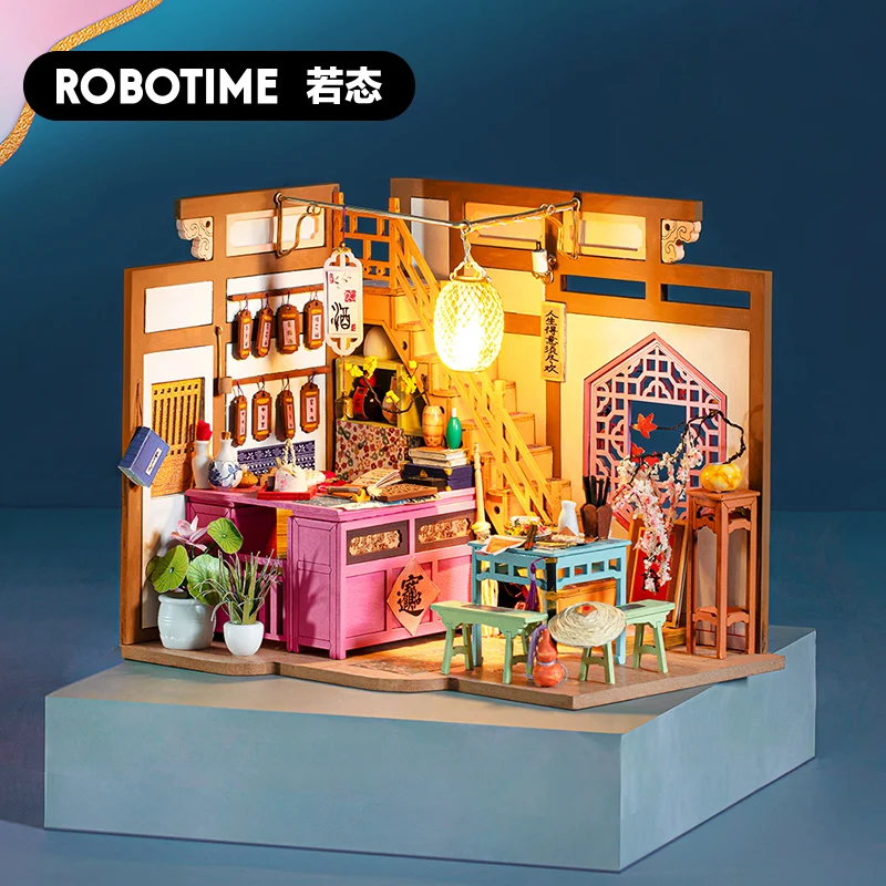 [Self-operated] China Robotime Ruotai Rolife Ruolai Hanshang is prosperous and the restaurant is like drunken spring breeze. Single package DIY handmade 3D assembled model three-dimensional puzzle wooden ornaments holiday gift (does not include glue and batteries because they are prohibited in international transportation)