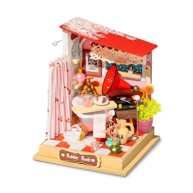 [Self-operated] China Robotime Rolife Ruolai square inch art house bubble bath single package DIY handmade 3D assembled model three-dimensional puzzle wooden ornaments holiday gift (does not include glue, because it is prohibited in international transportation)