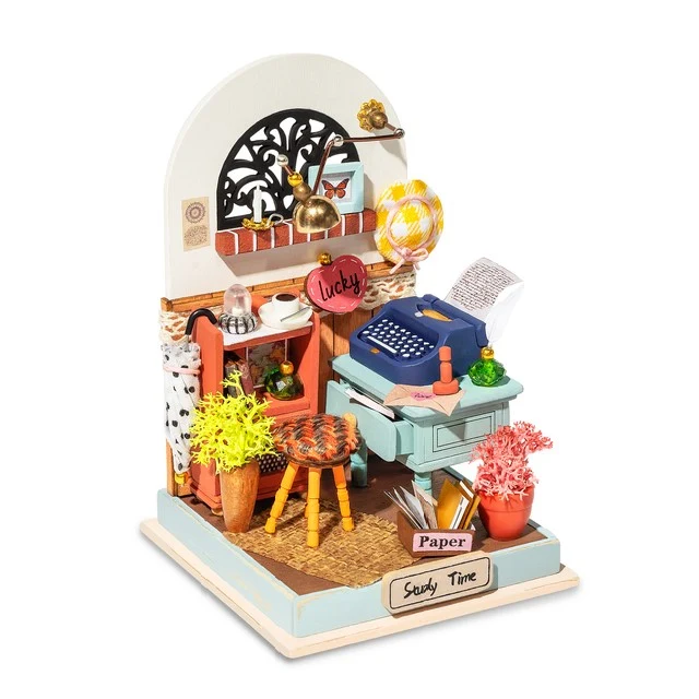 [Self-operated] China Robotime Rolife Ruolai square inch art house paper study room single package DIY handmade 3D assembled model three-dimensional puzzle wooden ornaments holiday gift (does not include glue, because it is prohibited in international transportation)