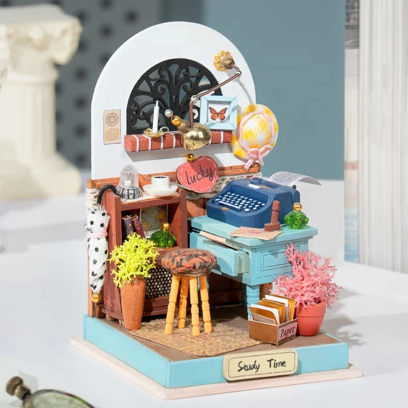 [Self-operated] China Robotime Rolife Ruolai square inch art house paper study room single package DIY handmade 3D assembled model three-dimensional puzzle wooden ornaments holiday gift (does not include glue, because it is prohibited in international transportation)