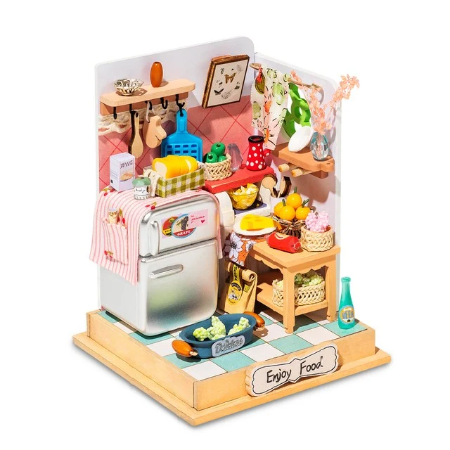 [Self-operated] China Robotime Rolife Ruolai square inch art house Shiwei Kitchen Single package DIY handmade 3D assembled model three-dimensional puzzle wooden ornaments holiday gift (does not include glue, because it is prohibited in international transportation)