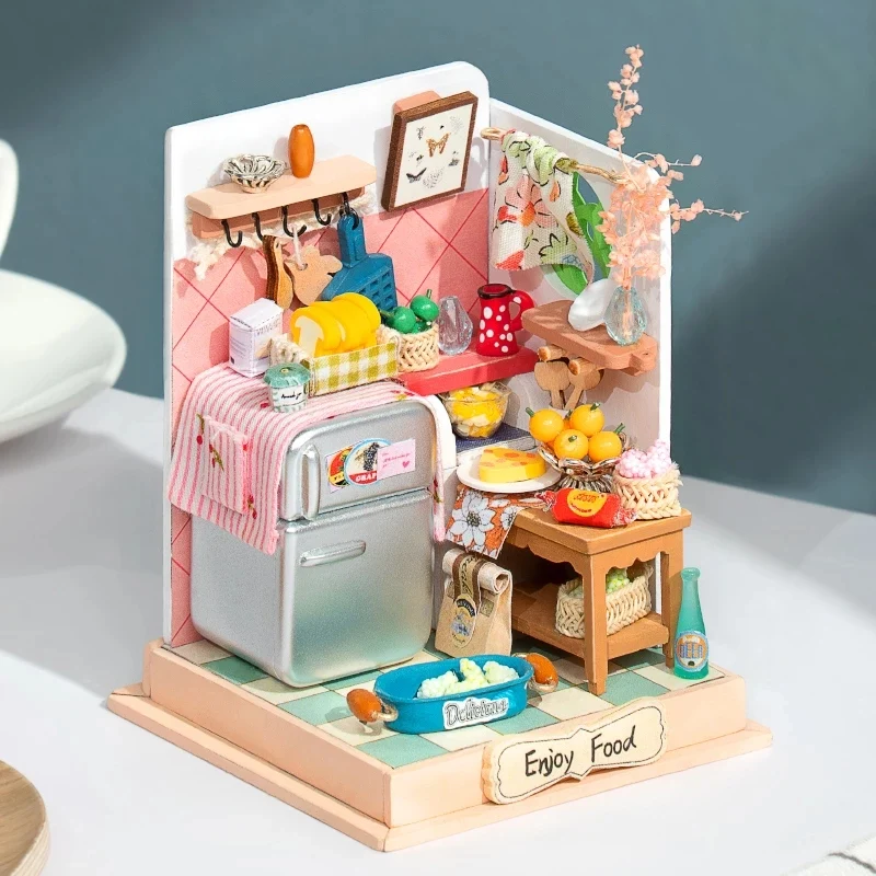 [Self-operated] China Robotime Rolife Ruolai square inch art house Shiwei Kitchen Single package DIY handmade 3D assembled model three-dimensional puzzle wooden ornaments holiday gift (does not include glue, because it is prohibited in international transportation)