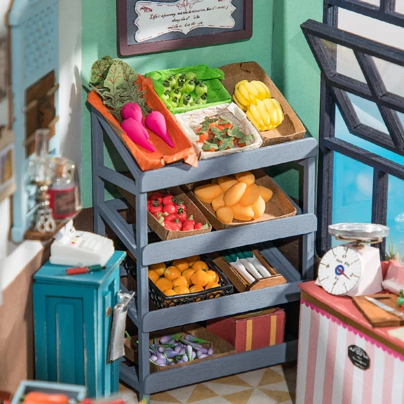 [Self-operated] China Robotime Rolife Ruolai Happy Corner Carl's Fruit Shop Single Pack DIY Handmade 3D Assembled Model Three-dimensional Puzzle Wooden Ornament Holiday Gift (Does not include glue and batteries because they are prohibited in international transportation)