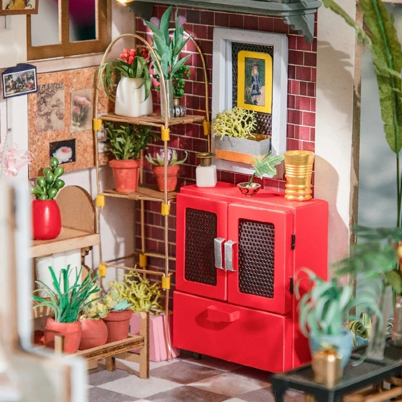 [Self-operated] China Robotime Rolife Ruolai Happy Corner Emily's Flower Shop Single Pack DIY Handmade 3D Assembled Model Three-dimensional Puzzle Wooden Ornament Holiday Gift (Does not include glue and batteries because they are prohibited in international transportation)