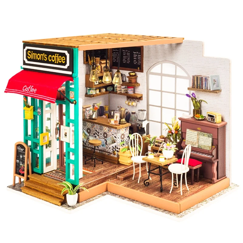 [Self-operated] China Robotime Rolife Ruolai A House Simon's Time Cafe Single Pack DIY Handmade 3D Assembled Model Three-dimensional Puzzle Wooden Ornament Holiday Gift (Does not include glue and batteries because they are prohibited in international transportation)