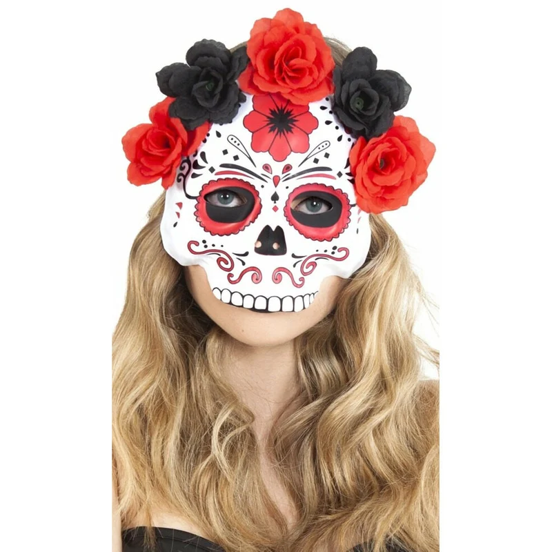 Rote Blumen Catrina Maske