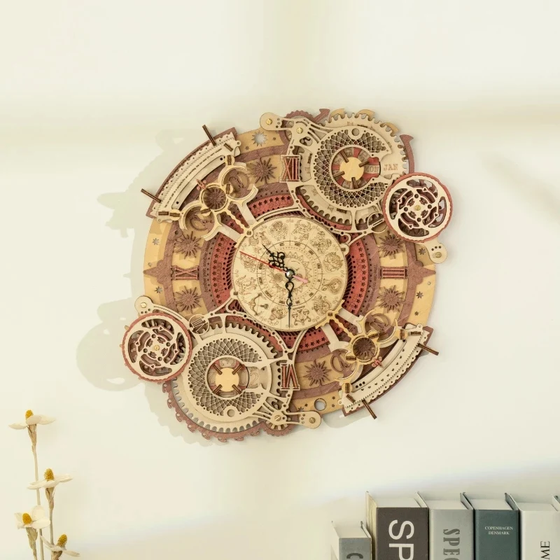 [Self-operated] China Robotime Rokr Ruoke Time Art Wheel of the Stars·Wall Clock Single Pack DIY Handmade Model Building Blocks 3D Three-dimensional Puzzle Assembled Wooden Ornaments Holiday Gifts (Excluding wax and batteries because they are prohibited in international transportation , if you need to use wax for lubrication, you can use candles instead)
