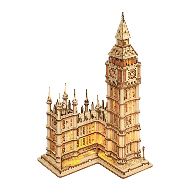 [Self-operated] China Robotime Ruotai Rolife Ruolai explores the British Big Ben single package DIY handmade model building blocks 3D three-dimensional puzzle assembled wooden ornaments holiday gifts (batteries are not included because it is prohibited in international transportation)