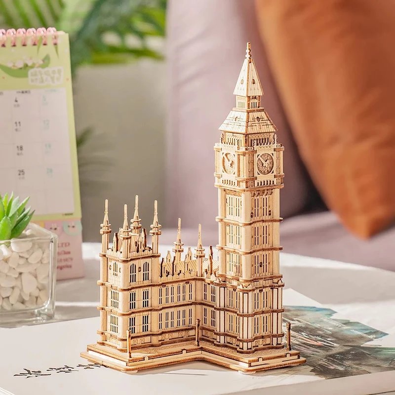 [Self-operated] China Robotime Ruotai Rolife Ruolai explores the British Big Ben single package DIY handmade model building blocks 3D three-dimensional puzzle assembled wooden ornaments holiday gifts (batteries are not included because it is prohibited in international transportation)