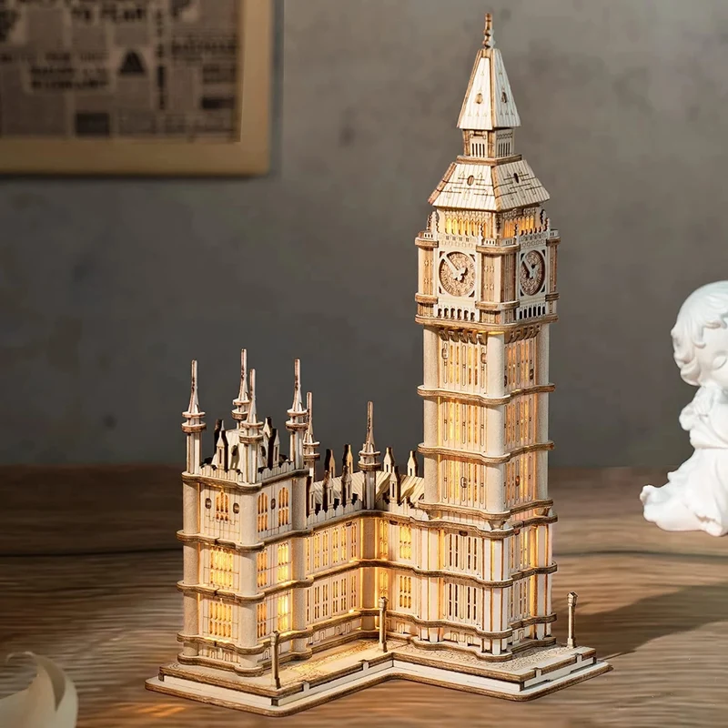 [Self-operated] China Robotime Ruotai Rolife Ruolai explores the British Big Ben single package DIY handmade model building blocks 3D three-dimensional puzzle assembled wooden ornaments holiday gifts (batteries are not included because it is prohibited in international transportation)