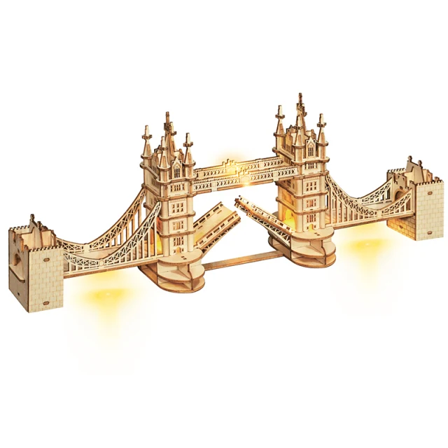[Self-operated] China Robotime Rolife explores England Tower Bridge, single package DIY handmade model building blocks 3D three-dimensional puzzle assembled wooden ornaments holiday gifts (batteries are not included because it is prohibited in international transportation)