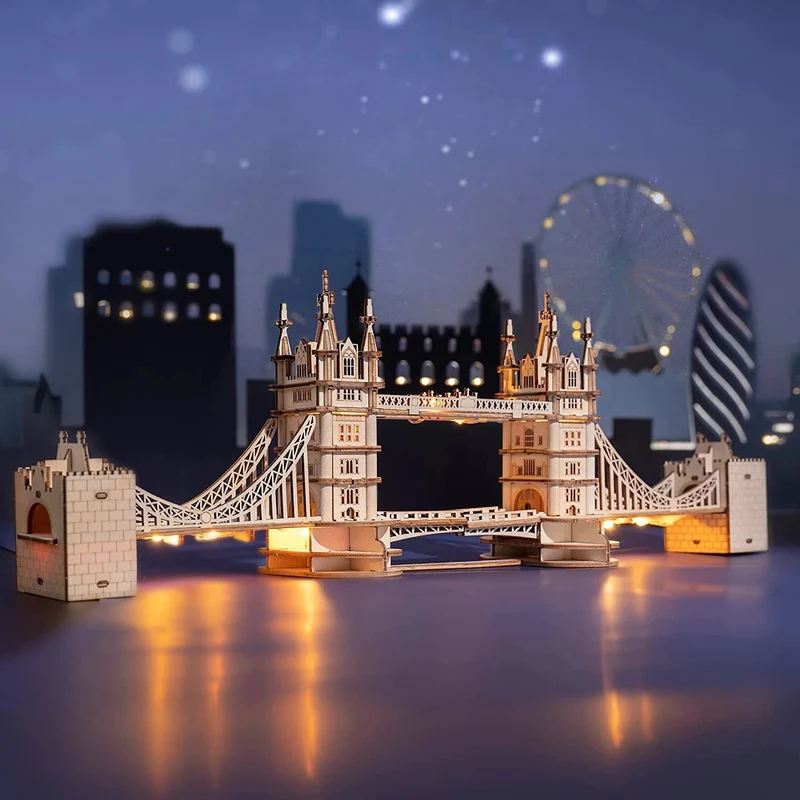 [Self-operated] China Robotime Rolife explores England Tower Bridge, single package DIY handmade model building blocks 3D three-dimensional puzzle assembled wooden ornaments holiday gifts (batteries are not included because it is prohibited in international transportation)