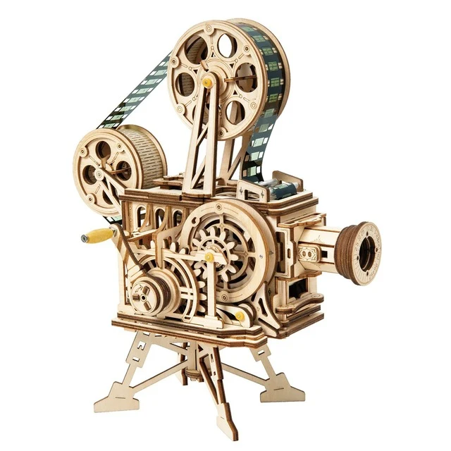 [Self-operated] China Robotime Rokr projector hand-cranked single-pack DIY handmade model building blocks 3D three-dimensional puzzle assembled wooden ornaments holiday gifts (excluding wax, because they are prohibited in international transportation, if necessary lubrication Wax can be replaced by candles)