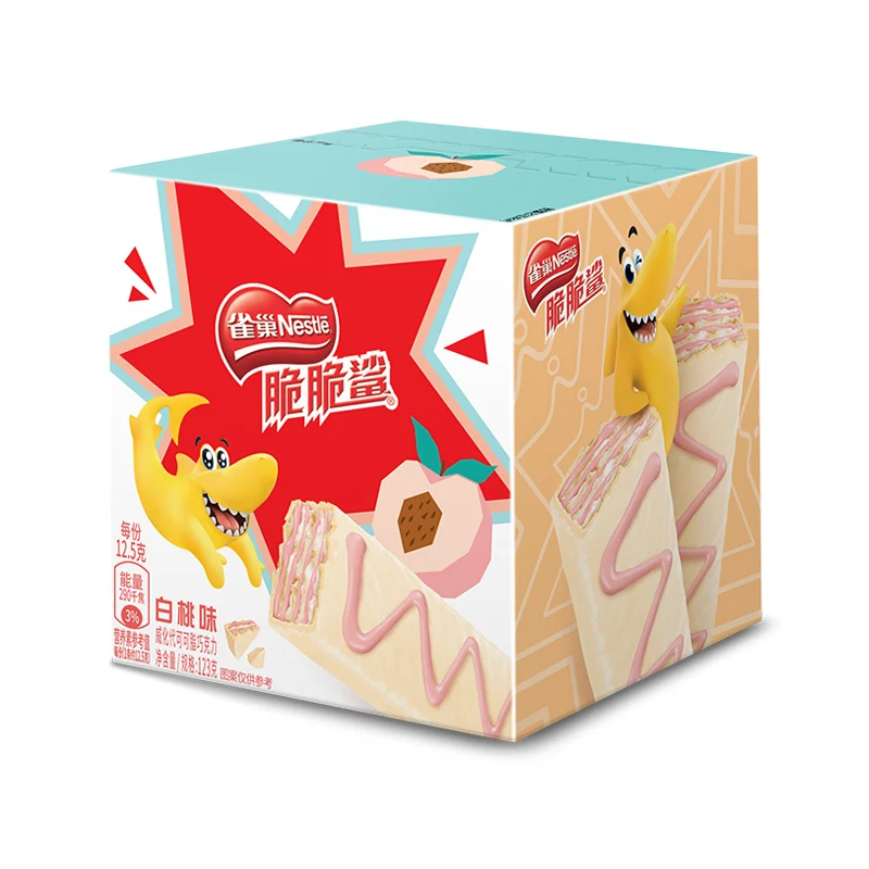 [Self-operated] China's Nestle Crispy Shark Wafer Biscuits, White Peach Flavor, 10-pack, rich, fruity, crispy, independent small strips, Internet celebrity snacks