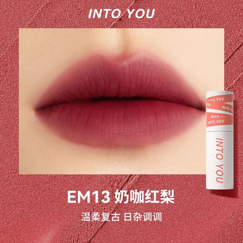 [Self-operated] INTOYOU Heart and You Heroin Lip Mud Matte Velvet Matte Lip Glaze Lipstick EM13 Milky Coffee Red Pear Color for Lip and Cheek Dual Use