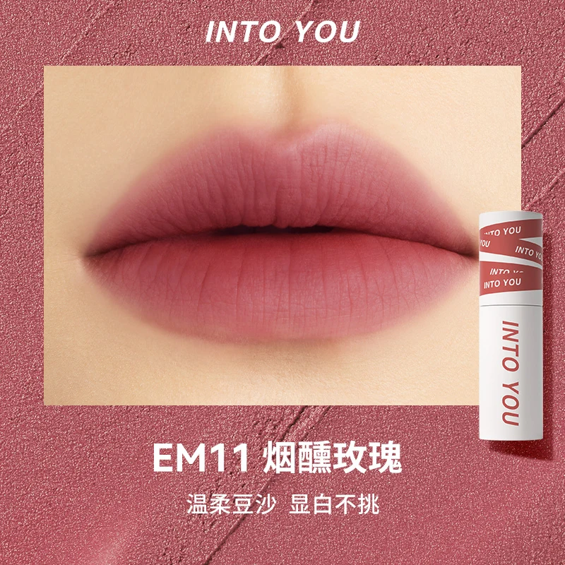 [Self-operated] INTOYOU Heart of Love with You Heroine Lip Mud Matte Velvet Matte Lip Glaze Lipstick EM11 Smoked Rose Color for lips and cheeks