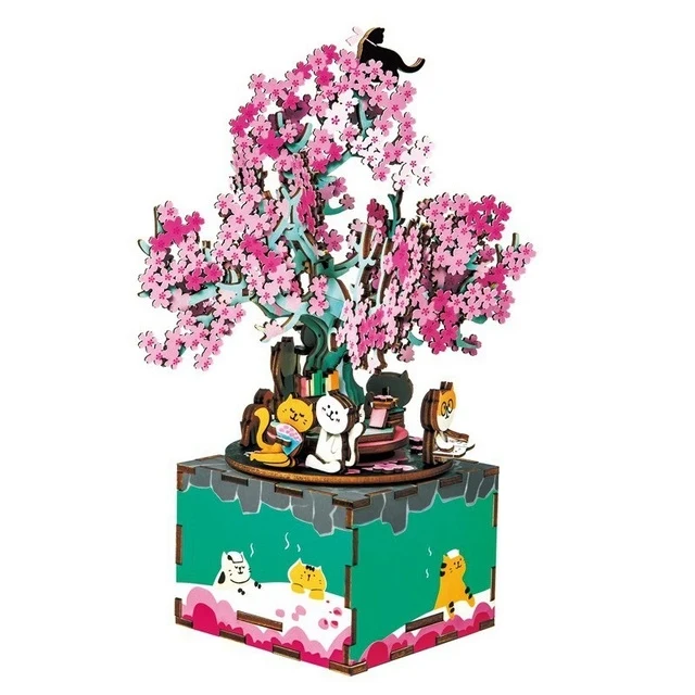 [Self-operated] China Robotime Rolife Ancient Style Music Box Under the Cherry Blossom Tree Single Pack DIY Handmade Music Box Wooden Assembled Puzzle Birthday Gift (Does not include glue and batteries because they are prohibited in international transportation)
