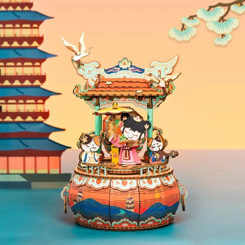 [Self-operated] China Robotime Rolife Ruolai ancient style music box Fengchuwu single package DIY handmade music box wooden assembled puzzle birthday gift (does not include glue and batteries because they are prohibited in international transportation)