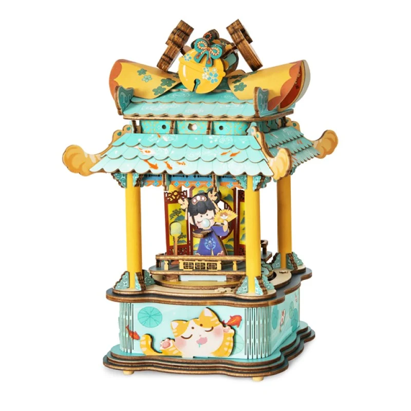 [Self-operated] China Robotime Rolife Ruolai ancient style music box and Junxi single package DIY handmade music box wooden assembled puzzle birthday gift (does not include glue and batteries because they are prohibited in international transportation)