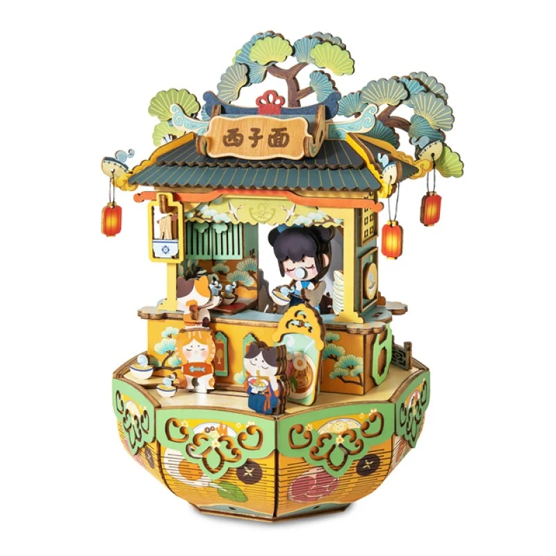 [Self-operated] China Robotime Rolife Ruolai ancient style music box Xizi noodles single package DIY handmade music box wooden assembled puzzle birthday gift (does not include glue and batteries because they are prohibited in international transportation)