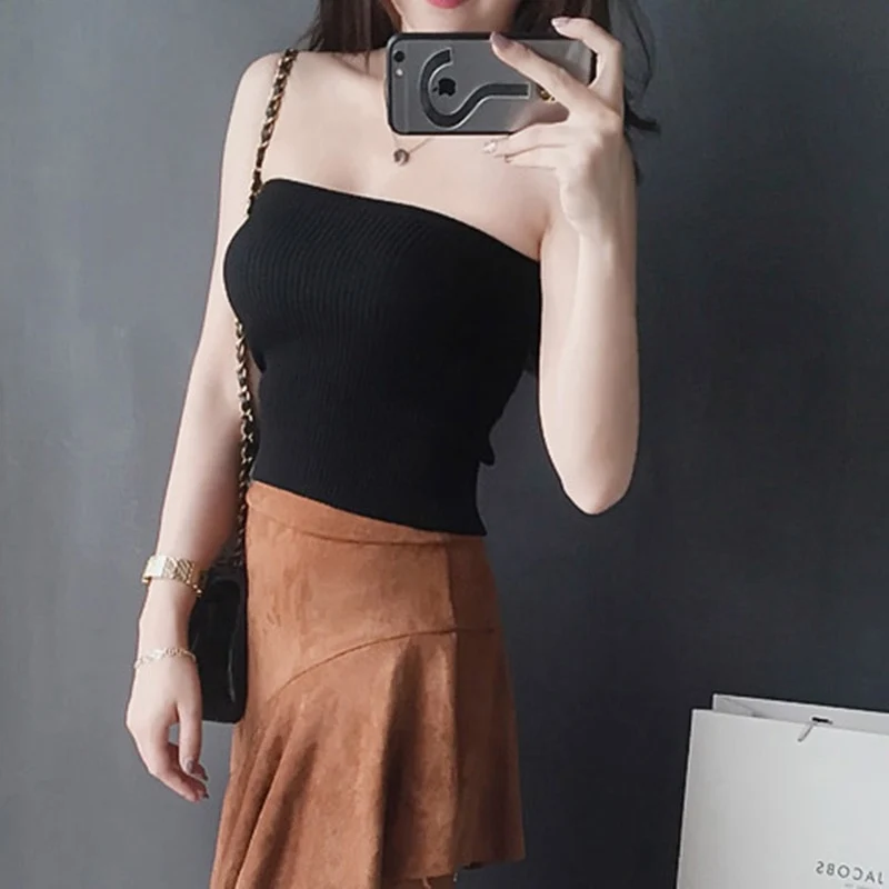[US Warehouse] Sexy solid color camisole slim top Slim simple bottoming shirt chest wrap top