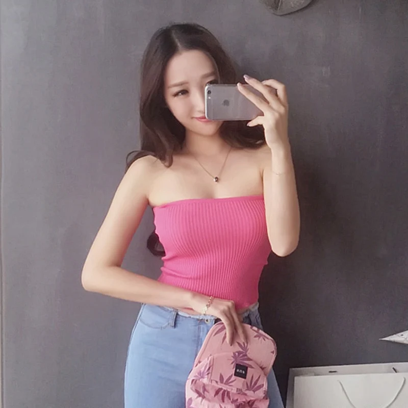 [US Warehouse] Sexy solid color camisole slim top Slim simple bottoming shirt chest wrap top