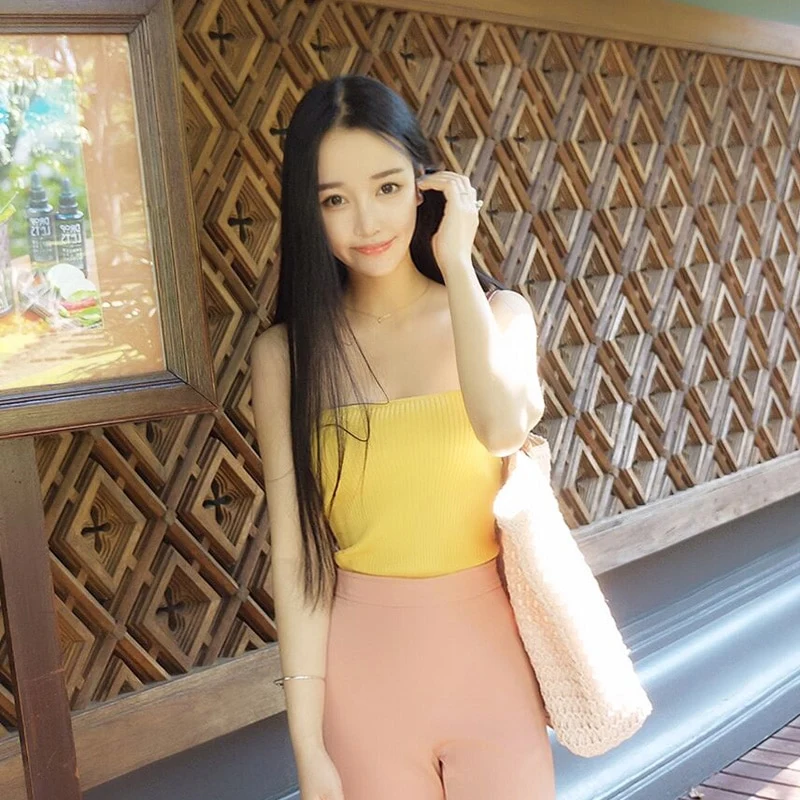 [US Warehouse] Sexy solid color camisole slim top Slim simple bottoming shirt chest wrap top