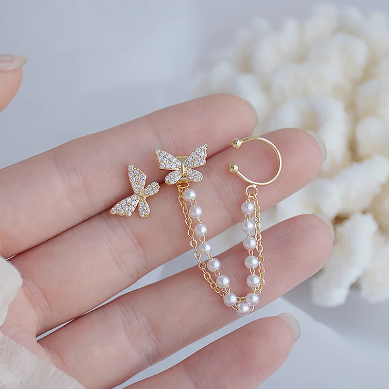 [Self-operated] Luxurious 14K gold butterfly pearl earrings, exquisite earrings and jewelry pendants