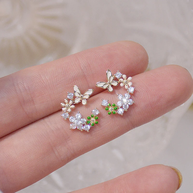 [Self-operated] Elegant and Exquisite Flower Butterfly Women's Earrings Bling Shining AAA Zircon CZ Earrings