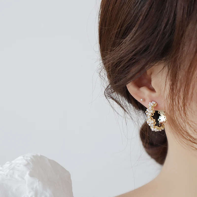 [Self-operated] Romantic high-quality lace pearl women's earrings, Charming Bella exquisite pearl earrings, accessories pendant jewelry