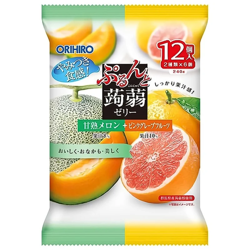 [Self-operated] Japanese ORIHIRO low-calorie konjac juice jelly 12 pieces, ready to eat, cantaloupe + grapefruit double flavor