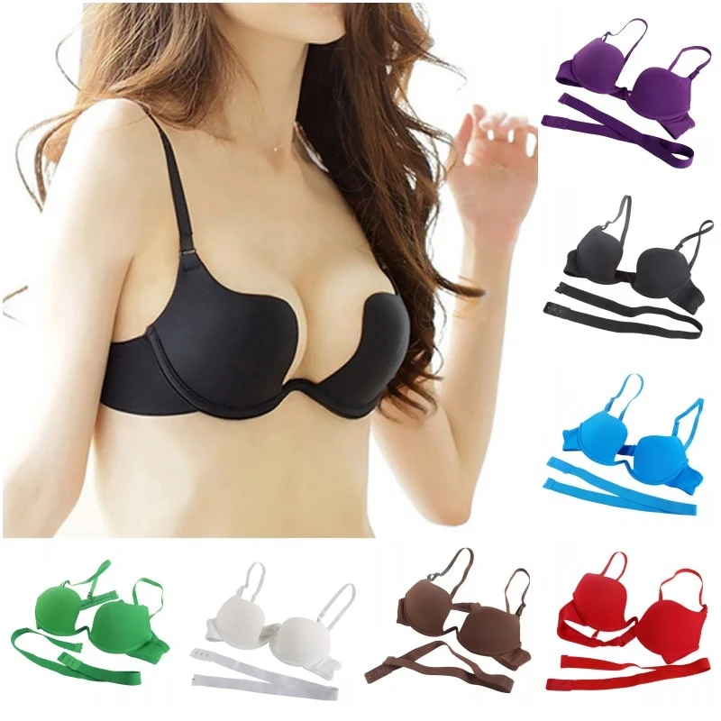 [US Warehouse] Women's sexy bra, deep U low-cut super push-up backless bra