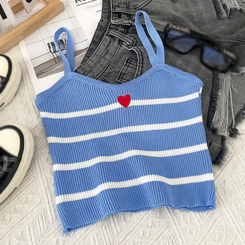 [US Warehouse] Plaid Cropped Top Women's Vest Knitted Sleeveless Camisole Bandeau Bra Sexy Women's Summer Vest