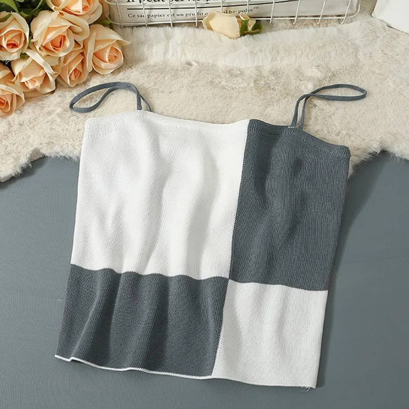 [US Warehouse] Plaid Cropped Top Women's Vest Knitted Sleeveless Camisole Bandeau Bra Sexy Women's Summer Vest