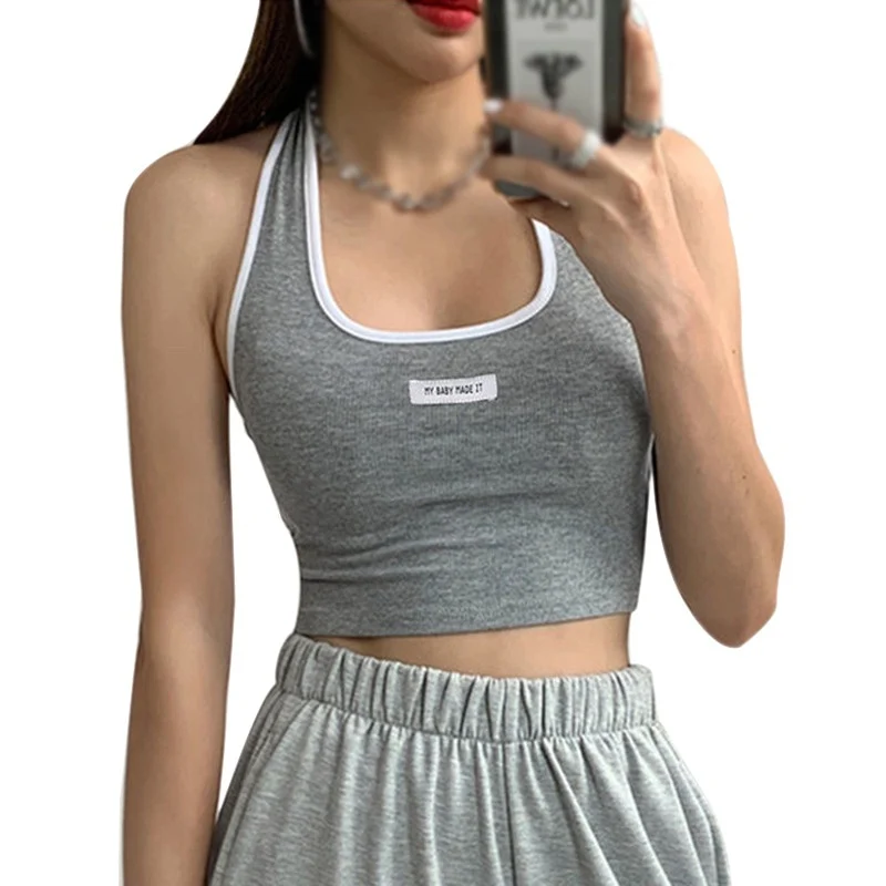 [US Warehouse] Plaid Cropped Top Women's Vest Knitted Sleeveless Camisole Bandeau Bra Sexy Women's Summer Vest
