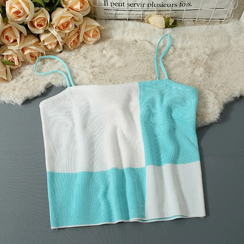 [US Warehouse] Plaid Cropped Top Women's Vest Knitted Sleeveless Camisole Bandeau Bra Sexy Women's Summer Vest