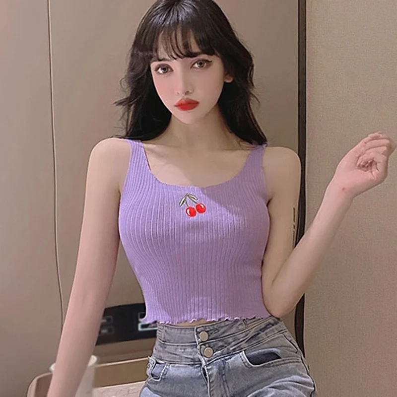 [US Warehouse] Plaid Cropped Top Women's Vest Knitted Sleeveless Camisole Bandeau Bra Sexy Women's Summer Vest