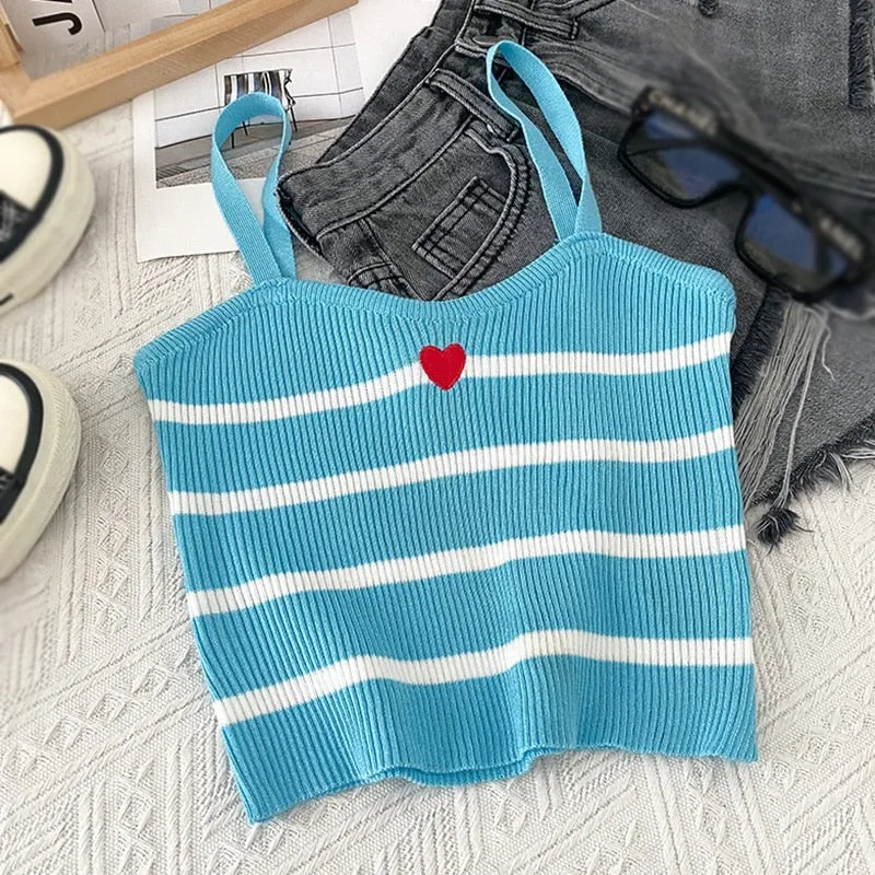 [US Warehouse] Plaid Cropped Top Women's Vest Knitted Sleeveless Camisole Bandeau Bra Sexy Women's Summer Vest