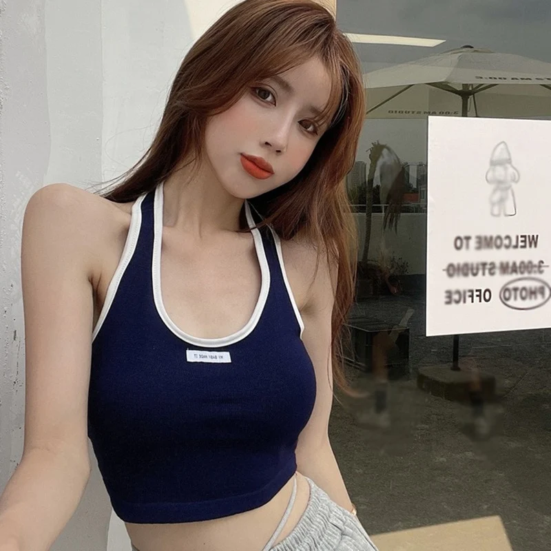 [US Warehouse] Plaid Cropped Top Women's Vest Knitted Sleeveless Camisole Bandeau Bra Sexy Women's Summer Vest